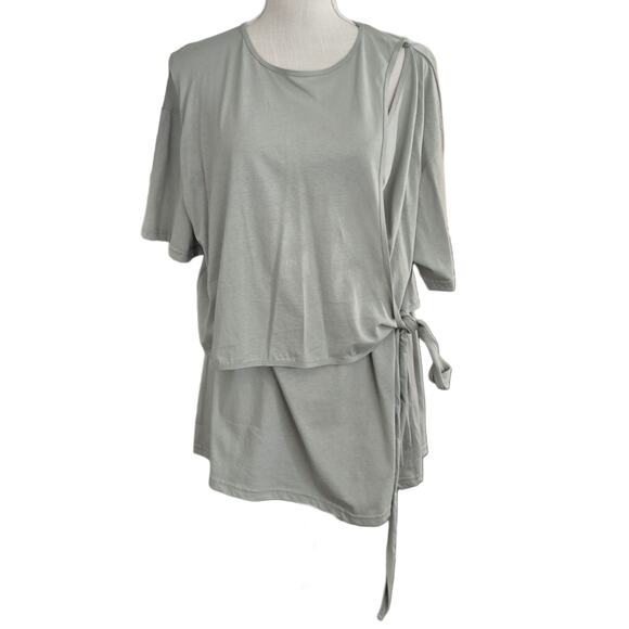 Women's Korean Fashion Mint Asymmetrical Wrap Shirt Sz Onesize M/L - Picture 1 of 5